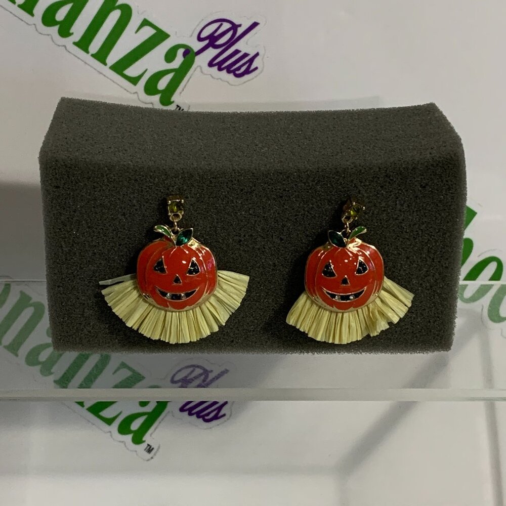 Earrings Pumpkin Jack-O'-Lantern Fringe Studs Studded Jewelry Halloween Fall
